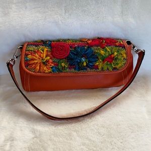 Chico’s Leather embroidered shoulder bag EUC